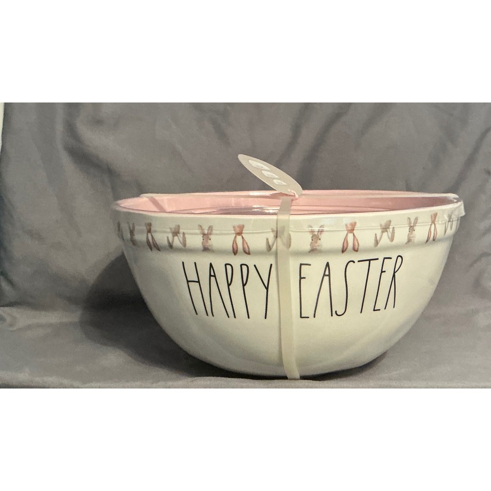 New Rae Dunn Happy Easter Melamine Mixing Bowls Set of 3 Pink White Bunny Rim